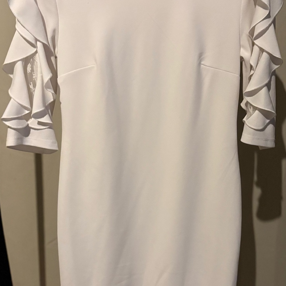 Elegant White Ruffle Sleeve Dress